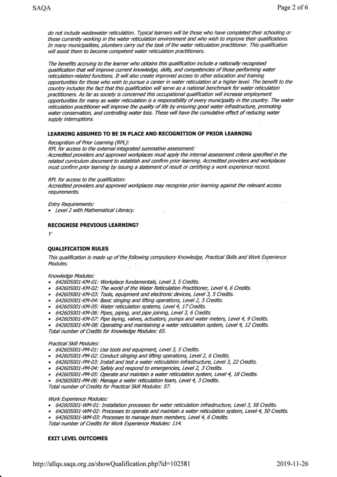 Water Reticulation Practitioner - NQF 04-2