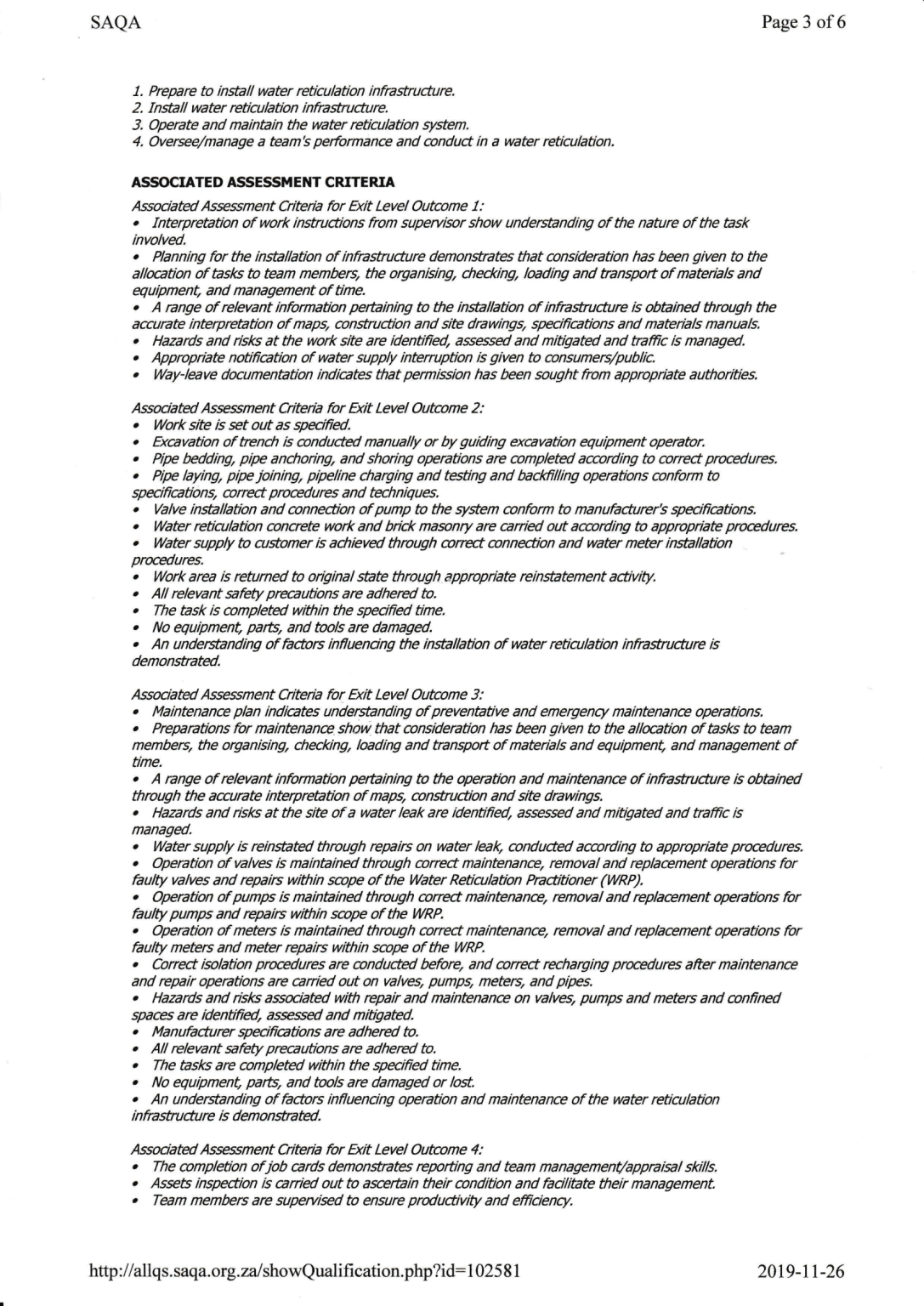 Water Reticulation Practitioner - NQF 04-3