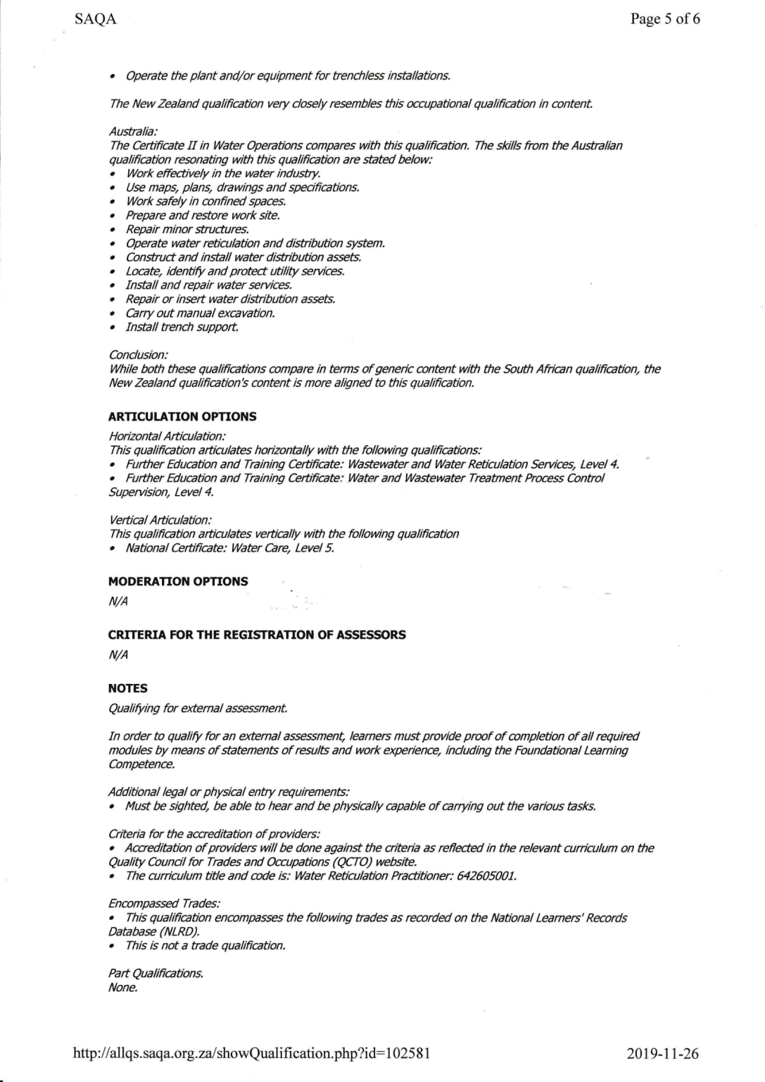 Water Reticulation Practitioner - NQF 04-5